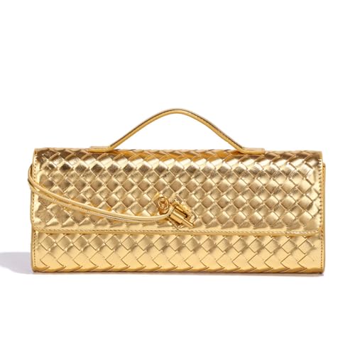 JYG Woven Handbag for Women Fashion Evening Shoulder Bag PU Leather Handmade Clutch Purse Casual Crossbody Bags 2024