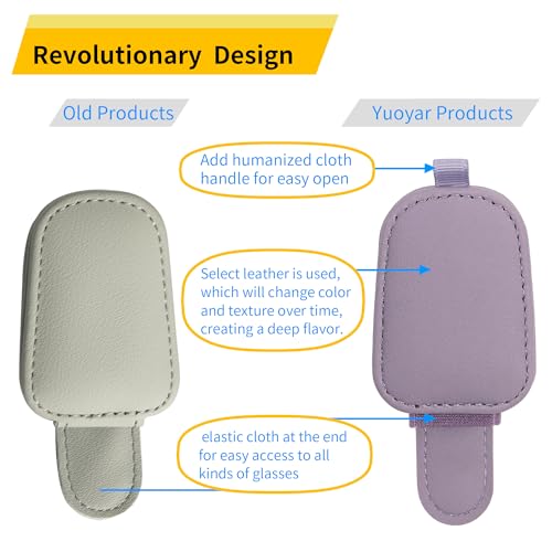 Image of Yuoyar Sunglass Holder for Car, Magnetic Leather Sunglasses Holder and Ticket Card Clip, Car Visor Accessories, 2 Packs (Purple)