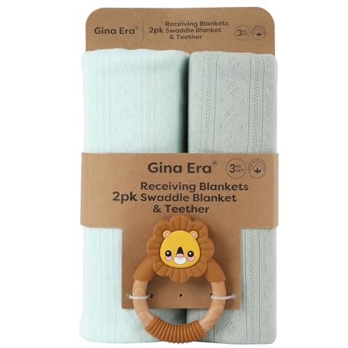 Gina Era Knit Baby Receiving Blankets, Soft Lightweight Cozy Swadde Blanket for Newborns, Unisex Baby Blanket, 2 Pack 30 X 40 Inch for Boy (Green)