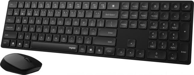 Rapoo Zestaw bezprzewodowy mysz + klawiatura (myszka komputerowa, mouse, keyboard, wireless, Bluetooth, 1300 DPI, odbiornik USB) czarny