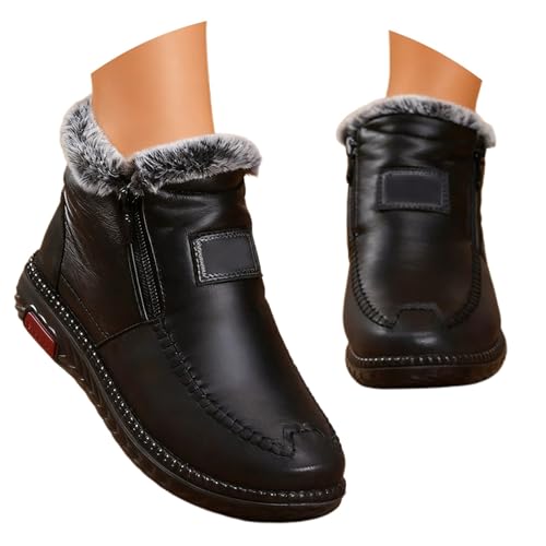 Botas de invierno aisladas con forro cálido, cómodas y suaves, botas de senderismo al aire libre para clima frío para mujer, Negro , 35 EU