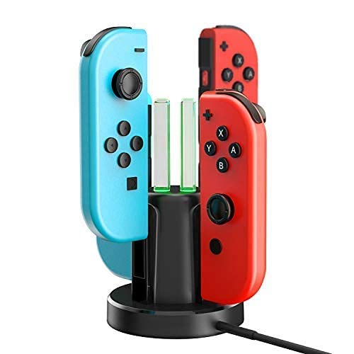 【2021年最新4in1】Joy-Con 充電スタンド 4台同時充電可能 Nintendo Switch用 チャージャー 安全充電 ニンテンドー スイッチ 充電ホルダー 滑り止め 取り付け簡単 充電指示LED付き 充電保護システム