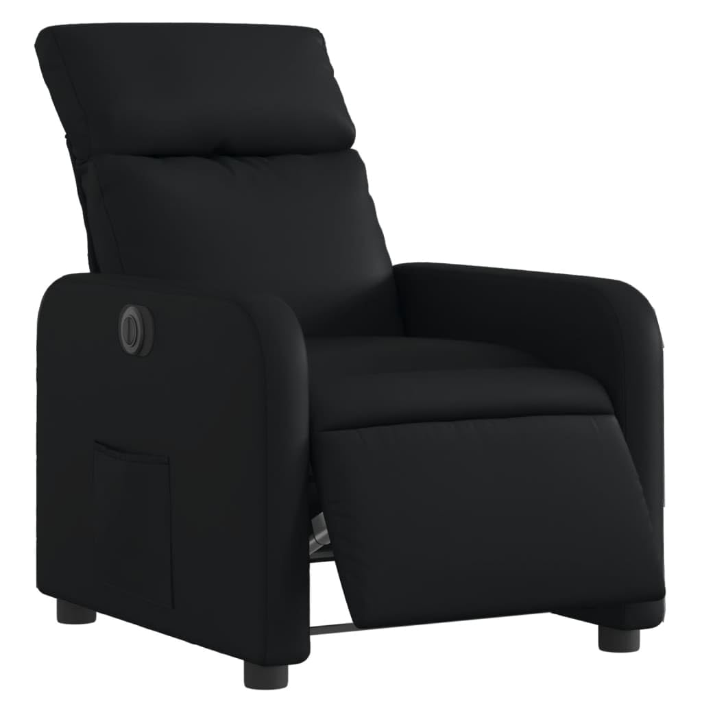 Sillón de relax eléctrico de piel sintética negra con función de televisión, inclinación de 135 grados y bolsillo lateral, marco de madera y metal, soporta hasta 110 kg