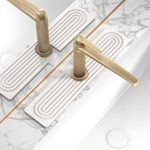 IMGROSE Faucet Mat for Kitchen Sink, Diatomite Stone Drying Sink Protectors, Bathroom Faucet Splash Guard, Quick Dry Water Absorbing, Non-Slip Stone Tray for Kitchen Counter, White, 15.7