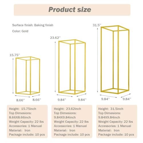 Image of 10 Pcs 15.75inch Gold Wedding Flower Vase Metal Column Flower Stand, Geometric Centerpieces Vase for Table, Home Party Wedding Decorations
