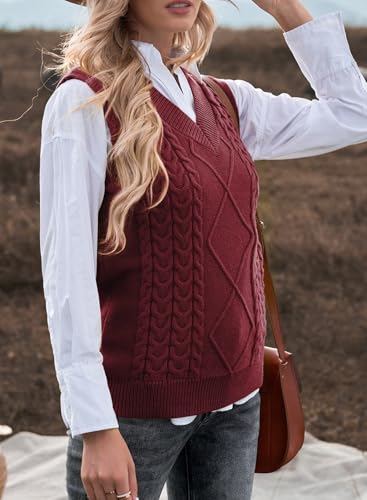 Image of EVALESS Oversized Sweater Vest for Women V Neck Sleeveless Solid Color Loose Pullover Sweater