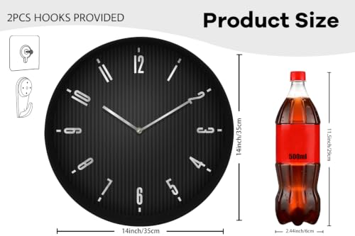 Image of 14 inch Large Silent Wall Clock with Carbon Fiber Dial Clock for Indoor