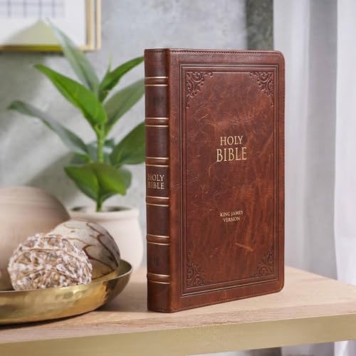 KJV Holy Bible, Standard Size Premium Full Grain Leather Red Letter Edition - Thumb Index & Ribbon Marker, King James Version, Brown Debossed - image 4