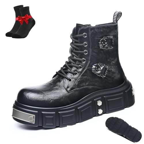 Bottines à Lacets Hommes à Plateforme Épaisse et Semelle Crantée