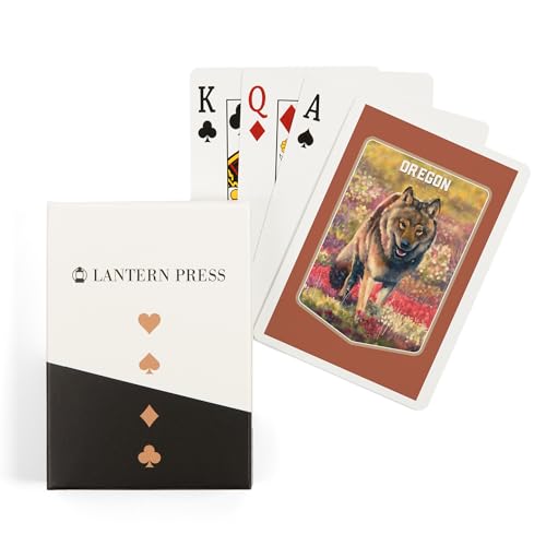 Lantern Press Oregon, Estudio Acuarela, Lobo Gris, 52 naipes póker