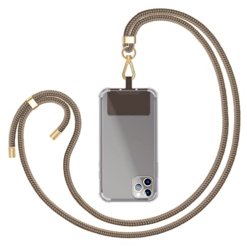 ZhinkArts - Chaîne de téléphone portable universelle - Cordon pour téléphone portable - Compatible avec iPhone - Samsung Galaxy - Huawei - Xiaomi - Collier - Taupe/Beige
