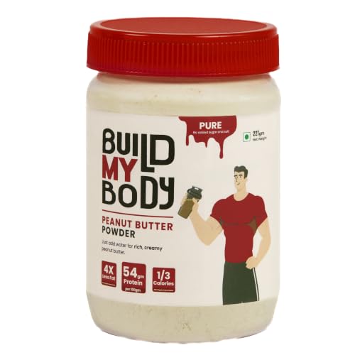 Image of Build My Body | BMB - Pure Peanut Butter Powder | 54g Protein | Makes 500g Peanut Butter Spread | Unsweetened | Unsalted | 100% Natural | 1 /3 Calories | 4x Less Fat | Ideal for Smoothies, Spreads, Baking & Fitness Diets | 227g