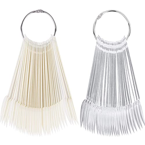 Moibase 100 Pcs Natural And Clear Fan-Shaped False Nail Swatch Sticks Nail Polish Practice Display Art Tips Nail Sample Sticks With Metal Split Ring (Sharp) Sw-A003 #TOP8