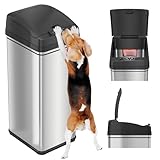 iTouchless 50 Liter / 13 Gallon Sensor 2.0 Dog-Proof Kitchen Trash Can with Lid Lock and AbsorbX Odor Filter, Touchless Lid, Stainless Steel Garbage Recycling Bin for Kitchen, Home, Office, Business