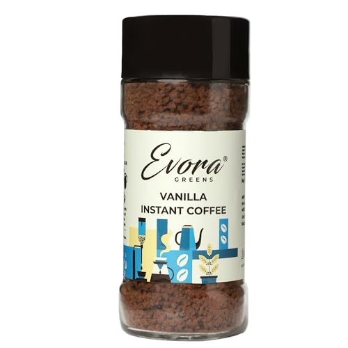 Image of Evora Greens Vanilla Blend - Smooth Instant Coffee Powder | Arabica & Robusta Beans | Hot, Cold & Black Coffee | 100g Glass Jar