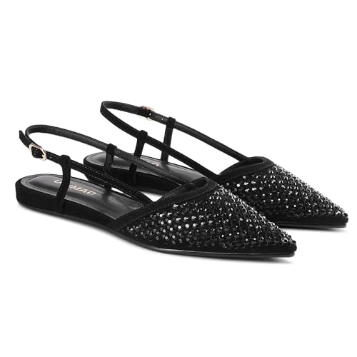 Image of USIMAD Women's Suede Mesh Slingback Flats Pointed Toe Breathable Comfortable Office Dress Shoes