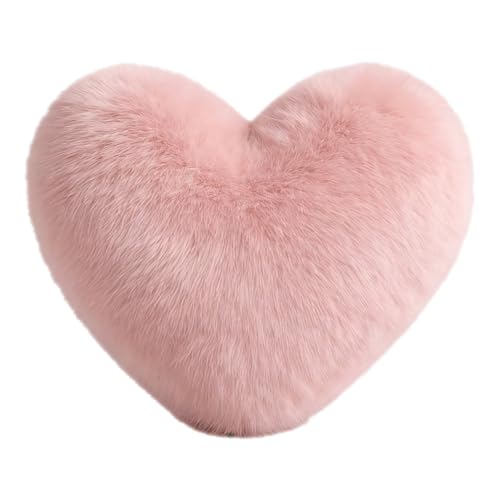 Zhixan Coussin en forme de cœur moelleux - 30 x 40 cm - En forme de cœur - Cadeau pour salon, canapé, chambre à coucher - Poils longs - Rose