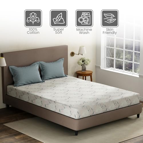Image of Layers 100% Cotton King Size Bedsheet Set | Grey Floral Print | 120 TC Forever Collection | Soft & Breathable | Washable Bedsheet with 2 Pillow Covers | All Season