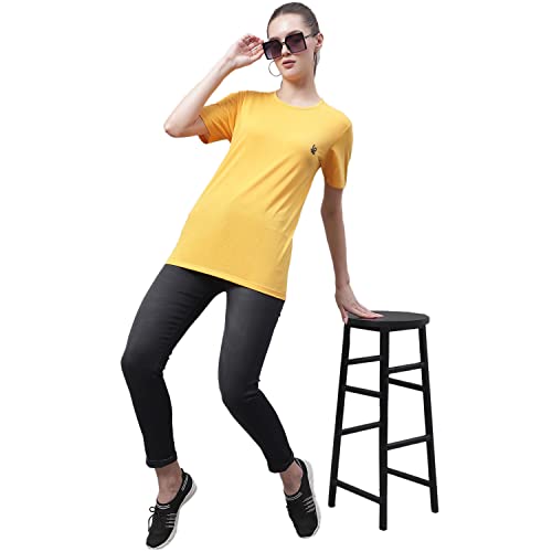 Image of Mack Jonney Women Round Neck Cotton Solid Regular Fit T-Shirt-T Anthraa 001-P