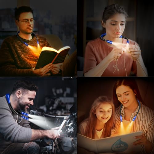 Image of Gritin Book Light, Eye Caring 3 Colors & Dimmable Brightness Reading Light | Bendable Arms, 80+Hrs Runtime, Neck Round Design, Comfortable & Lightweight Neck Light for Reading in Bed, Crafting-Dark Blue