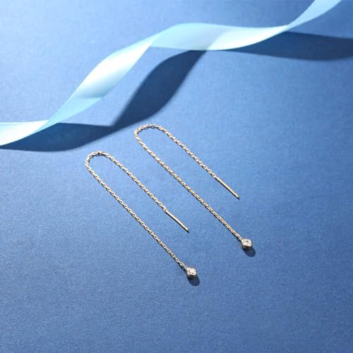 MetJakt Women's 925 Sterling Silver Threader Earrings Fine Jewelry Long Chain Dangling Pierced Ear Line diamond - Image 10