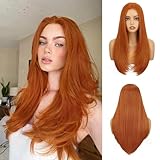 SISICLOUD Ginger Lace Front Wig Pre-Plucked Pre Cut Glueless Long Straight Layered Synthetic Ready to Wear Wigs for Women 4x6 HD Lace for Girls Party Cosplay And Daily Use 26 Inch