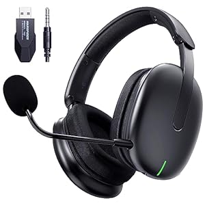TA82 Wireless Gaming Headset for PS5 PS4 PC Mac Switch, 2.4GHz USB Gamer Headphones with Noise Isolating Microphone, 7.1 Surround Sound – Black