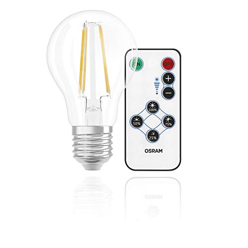 OSRAM Retrofit Step Dim with Remote Control Pacco da 6 x Lampadina, Attacco: E27, Bianca Calda, 2700 K, 6 W, Equivalenti a 40 W, Opaco, LED Daylight Sensor Classic A, Chiaro, Confezione da 4, 4 unità