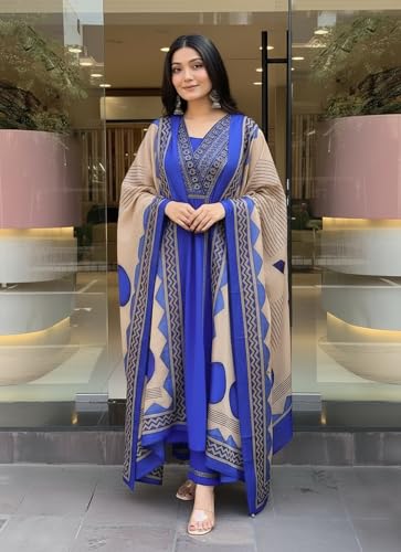Image of ANNI Designer Women's Rayon Viscose Straight Printed Kurta with Pant & Dupatta Set | Ethnic 3-Piece Readymade Suit for Women | Elegant Festive & Office Wear Traditional Outfit