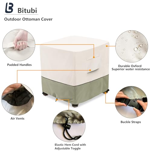 Image of Bitubi Waterproof Patio Ottoman Cover, Heavy Duty Square Outdoor Side Table Furniture Covers Size 32L x 32W x 18H inch (Beige)