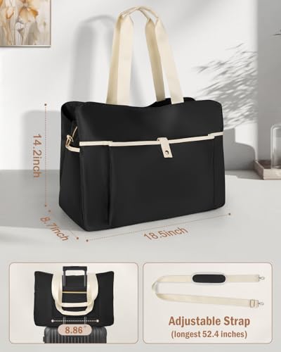 Wedama Large Tote Gym Bag for Women, Weekender Travel Duffel Bag Overnight Carry on Bag Hospital Bag for Women with Wet Pocket, Black - Thumbnail 5