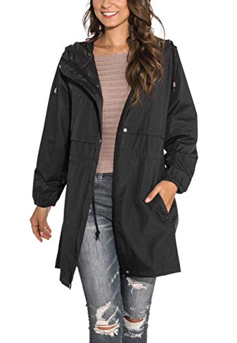 image for GUANYY Rain Jacket Women Waterproof Hooded Raincoat Active Outdoor Win