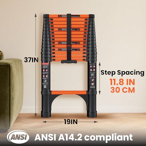 SINMEIRUN Telescoping Ladder, 14.5 FT, Aluminum Extension Ladder, 330 lbs Capacity, Collapsible Multi-Purpose Ladder for Home, Roof and RV; Orange by SINMEIRUN - Image 2