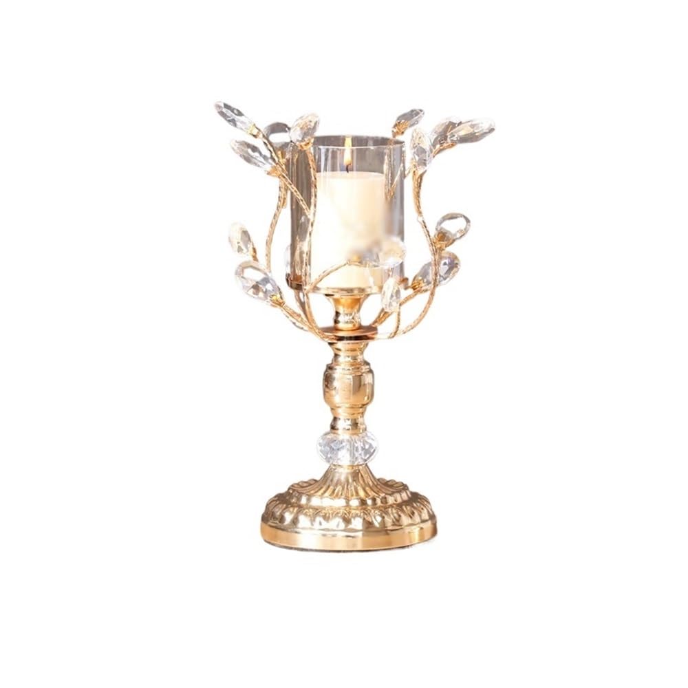 Candlestick Holder High-grade Metal Crystal Glass Aromatherapy Candle Holder Dining Table Decoration Ornaments(Large)