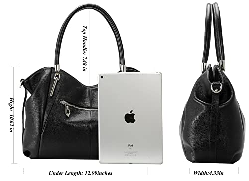 Image of HESHE Leather Shoulder Purses for Women Tote Handbags Satchel Hobo Handbag | Designer Genuine Leather Travel Top Handle Work Bag Ladies Crossbody Purses Adjustable Straps Large Capacity Zippered Closure