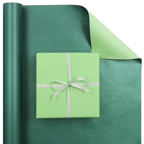 Grüne Geschenkpapierrolle elegantes tiefes Blaugrün & schimmernd hellgrün Perlglanz groß doppelseitig Geschenkpapierrolle 43 x 1000 cm wendbar luxuriöses Geschenkpapier für Geburtstage