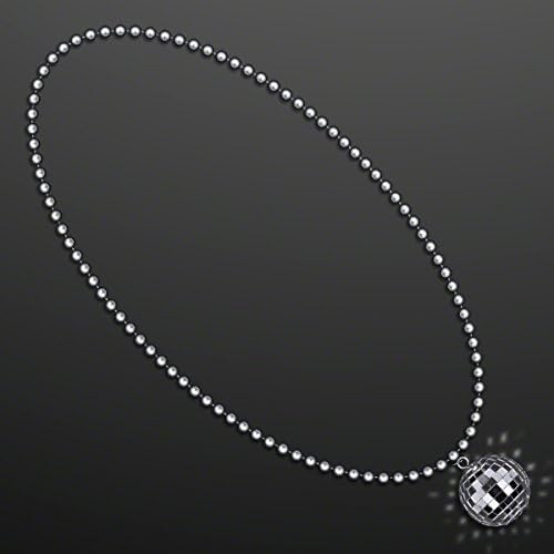 FlashingBlinkyLights 17" Non-Light Up Silver Party Disco Ball Necklace (Set of 12)