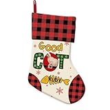 GABSHAIM Custom Good Cat Christmas Stockings Linen Sphynx Cat Fishbone Pattern Hanging Stockings for Pet Lovers Xmas Fireplace BedHead Decor 14.4 Inch 1 Pack Style 2