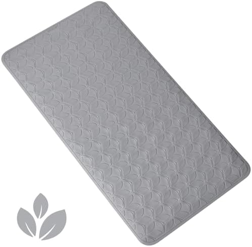 WRISIN Bathtub Mat Non Slip with Suction Cups - 100% Rubber Bathroom Mat Textured for Bath Tub Shower Safety - Soft on Touch - BPA/PVC Free - Pet Dog Bath Mat - Machine Washable - 17 × 35 Inch（Gray）
