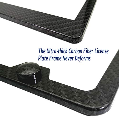 Aootf License Plate Frames Anti Theft- Tamper Proof Carbon Fiber Patterns Car Tag Holder, Heavy Duty Black Aluminum Bracket, Mount Hardware Kit- Stainless Steel Self-Tapping Screws Caps