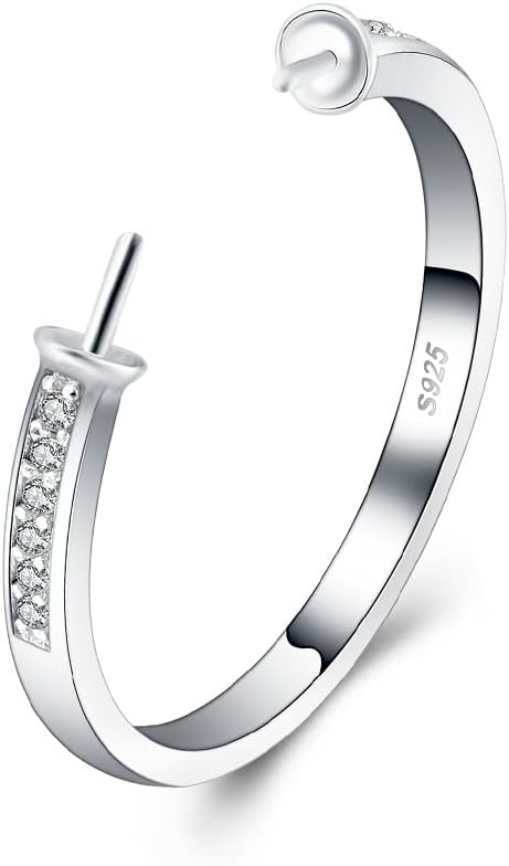 Sterling Silver CZ Double Pearl Simple Ring Mounting for Women, Adjustable Ring Fittings Accessories for Pearl Jewelry Making