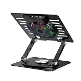 CoolAir przenośny stojak z cichym wentylatorem RGB 11 cm, podstawa z regulacją wysokości i obrotu o 360°, przenośna lodówka z regulowaną prędkością, tablety/notebooki do 17,3", aluminium, czarny