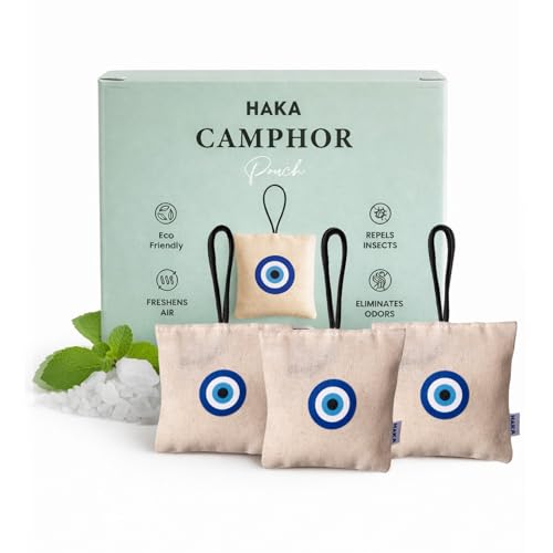Image of Haka Camphor Pouch Pack of 3 | 100% Pure, Natural, Chemical Free Air Freshener for Car, Wardrobe, Bathroom & Room | Eco-Friendly Camphor Cones for Cars /Car Freshener | Evil-eye, 30g each