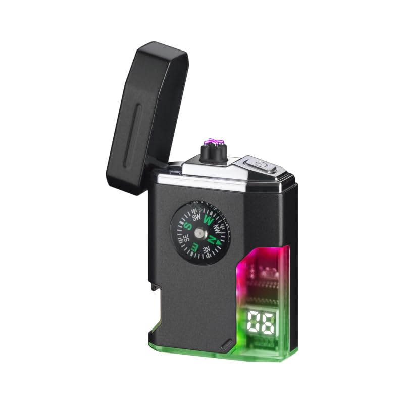 Briquet à double arc étanche en finition noire avec lampe LED