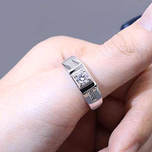 1.0Ct Moissanite Engagement Rings 925 Sterling Silver 18K White Gold Plated Solitaire Df Vvs Color Round Brilliant 6.5Mm Moissanite Promise Solitaire Wedding Band For Men Proposal Birthday Anniversary #TOP3