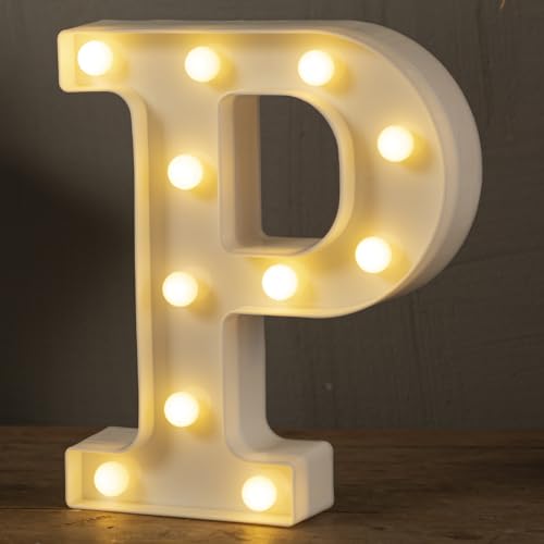 HXWEIYE Light Up Letters P, LED Marquee Letters Lights Sign 26 Alphabet and 10 Number Big Lights Letter for Party Birthday Bar Battery Powered Christmas Decor Letter Light (Warm White)
