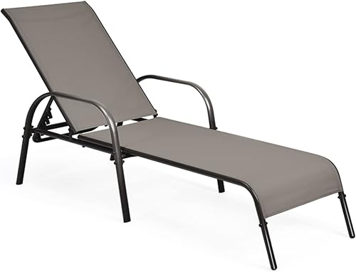 COSTWAY Sillón de patio al aire libre, tumbona, tela ajustable, reclinable, reposabrazos para piscina, color marrón disponible en Yaxa Colombia