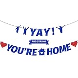 Tellpet Pre-Strung Yay! You’re Home Banner, NO DIY Glitter Welcome Home Decorations for Military Army Returning Homecoming Party, Blue