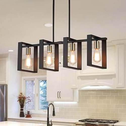 Lámpara colgante rústica rectangular E26 ajustable para techo de sala de estar 2