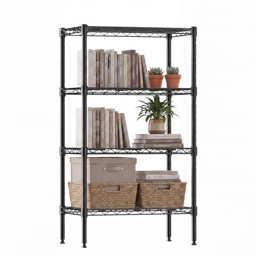 DUMOS 4-Tier Metal Wire Storage Shelves, Adjustable Standing Storage Rack Shelf, Heavy Duty Steel Shelving Unit Organizers for Kitchen Bathroom Pantry Garage, 23.2" Wx13.4 Dx47.1 H, Black